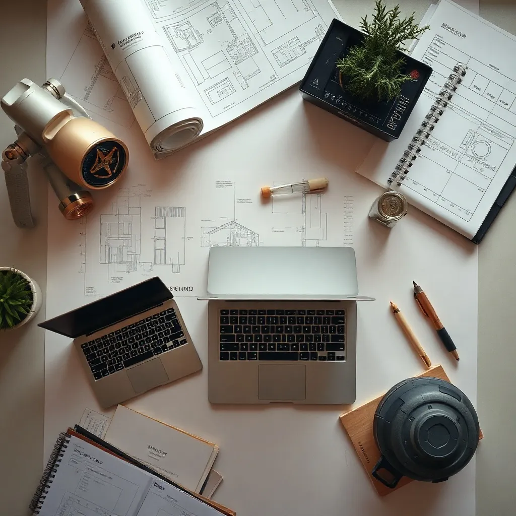 A high-end minimal professional architectural workspace with